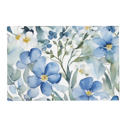 Blue White Flowers Watercolor Chic Placemat