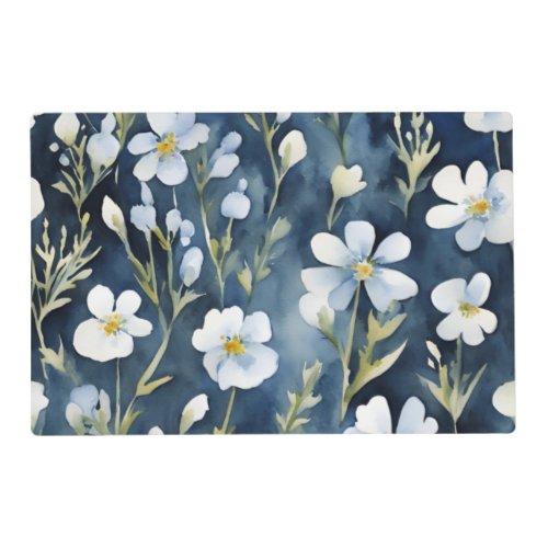 Blue White Flowers Watercolor Chic Placemat
