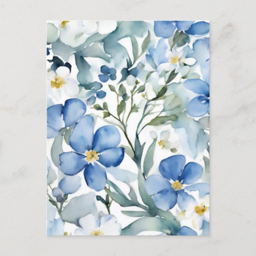 Blue White Flowers Watercolor Chic Postcard