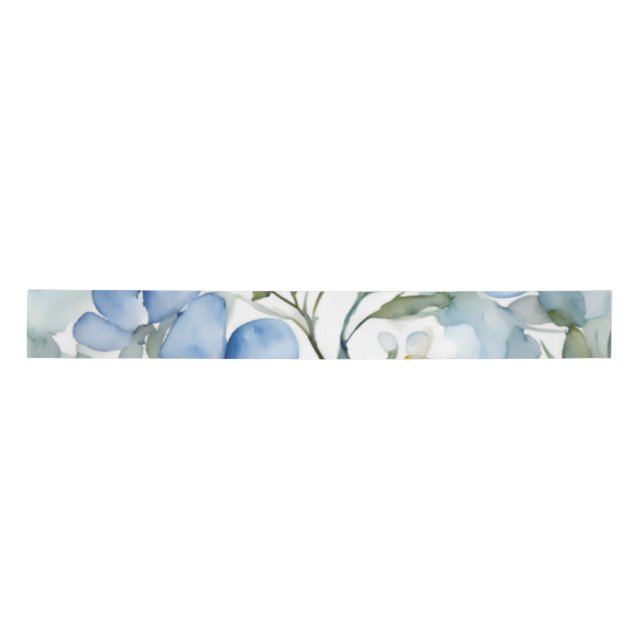Blue White Flowers Watercolor Chic Satin Ribbon (Front)