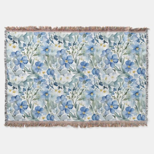 Blue White Flowers Watercolor Chic Throw Blanket