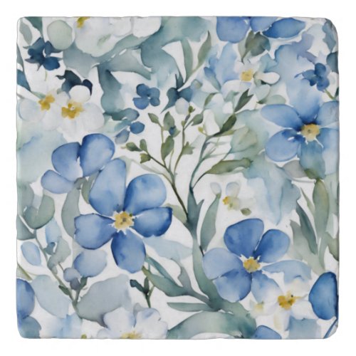 Blue White Flowers Watercolor Chic Trivet