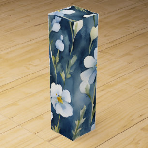 Blue White Flowers Watercolor Chic Wine Box