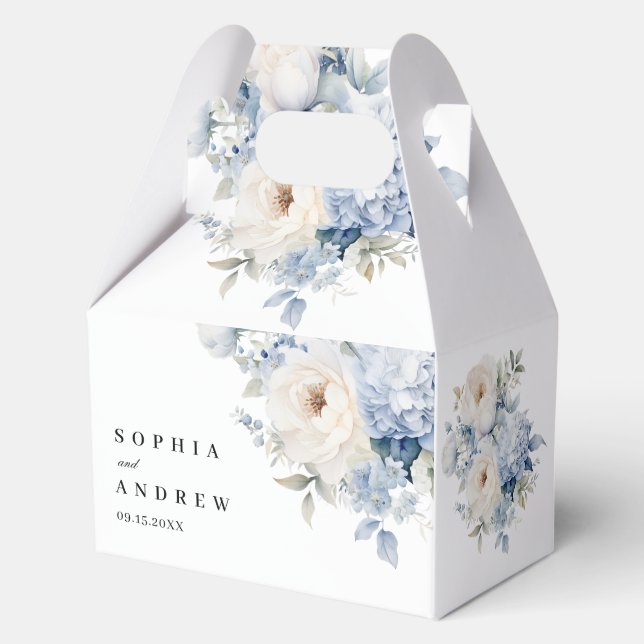 Blue & White Flowers Wedding Favor Boxes (Front)