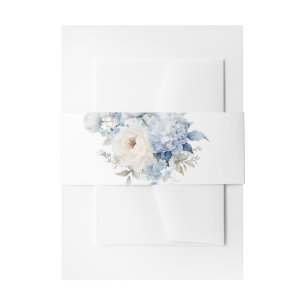 Blue & White Flowers Wedding Invitation Belly Band