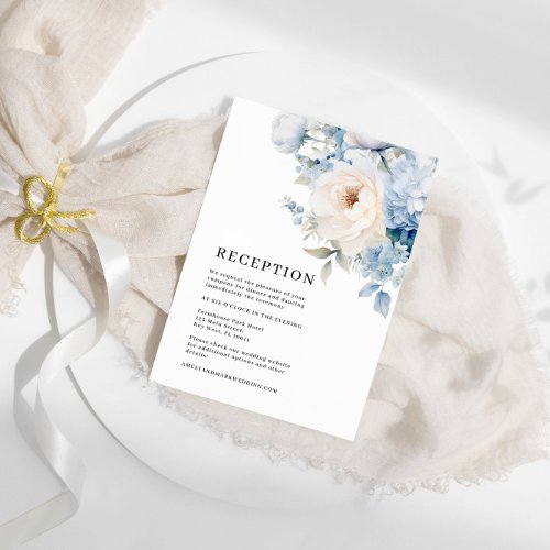 Blue  White Flowers Wedding Reception Enclosure Card