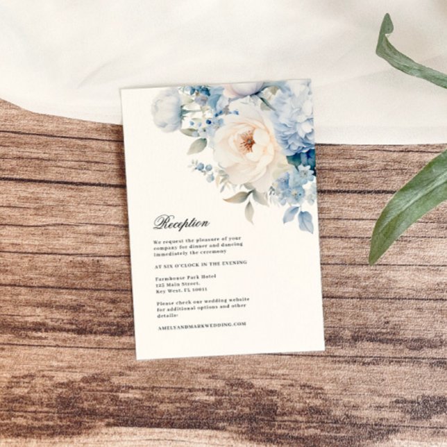 Blue & White Flowers Wedding Reception Enclosure Card (Creator Uploaded)