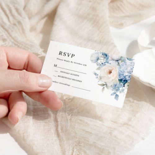 Blue  White Flowers Wedding RSVP Card