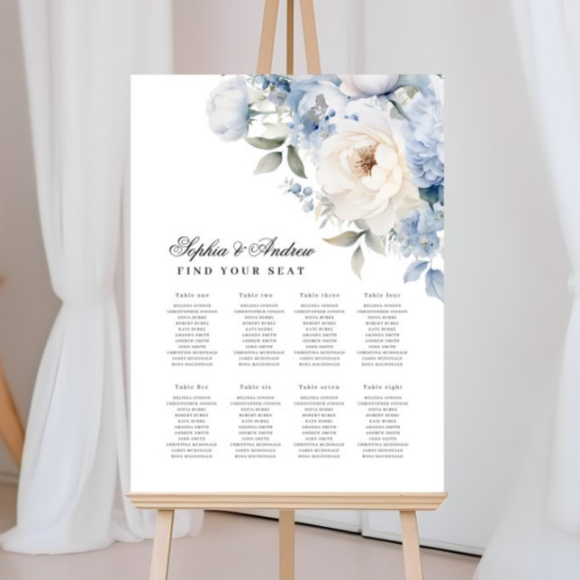 Blue & White Flowers Wedding Seating Charts Foam Board (Creator Uploaded)