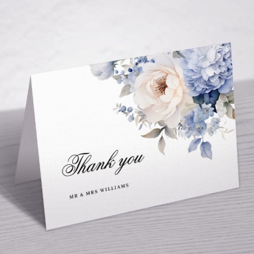 Blue  White Flowers Wedding Thank You Card