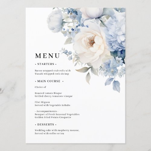 Blue  White Flowes Wedding Menus