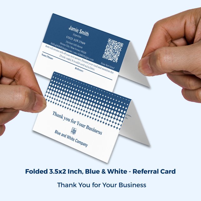 Blue White Folded Combined Thank You Referral Card (Blue White Folded Combined Thank You Referral Card; Size: 3.5x2 Inch)