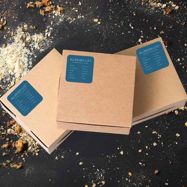 Blue & White Food Safety Allergy Ingredient Bakery Square Sticker (Creator Uploaded)