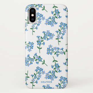 Blue White Forget Me Not Floral Pattern iPhone X Case