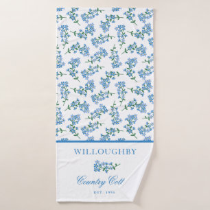 Blue White Forget Me Not Pattern Bath Towel