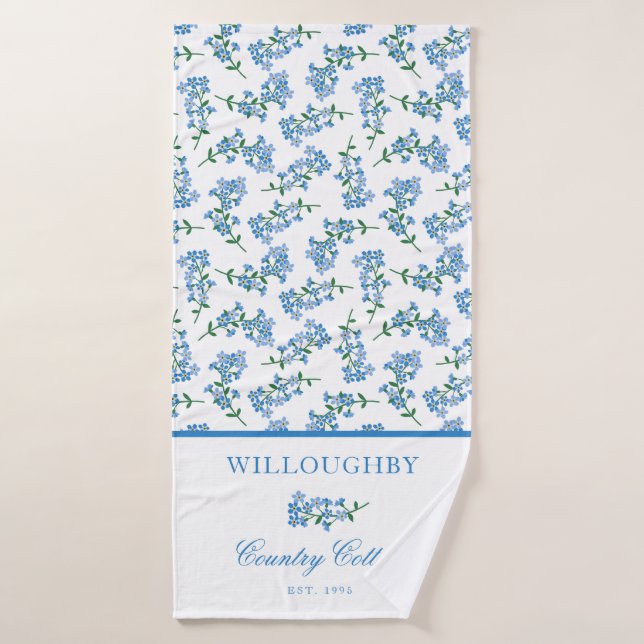 Blue White Forget Me Not Pattern Bath Towel (Bath Towel)