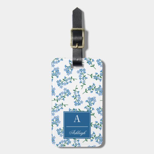 Blue White Forget Me Not Pattern Luggage Tag