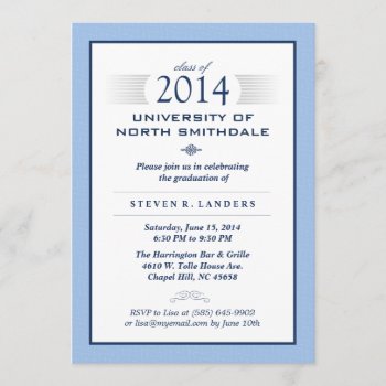 Blue & White Formal Graduation Party Invite by juliea2010 at Zazzle