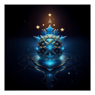 Blue White Fractal Design With Stars Poster