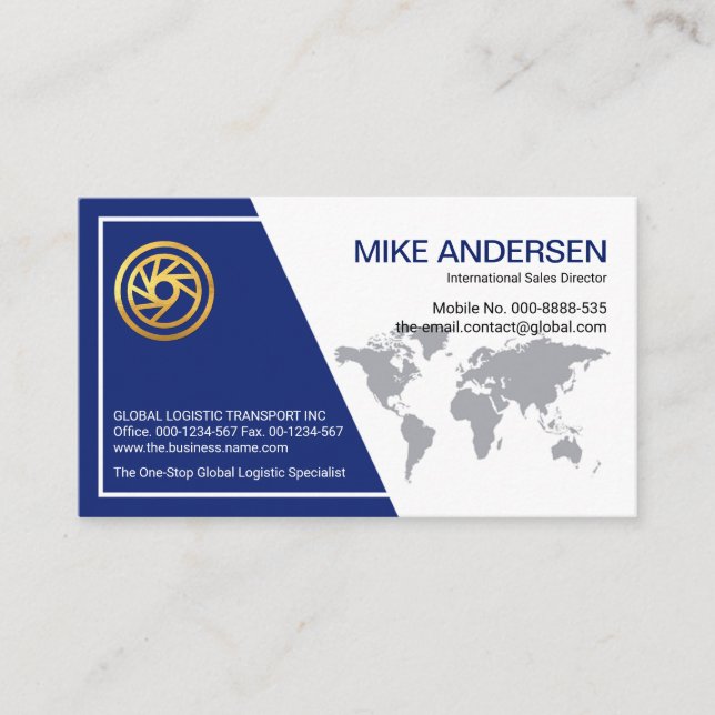 Blue White Frame Global CEO Business Card (Front)