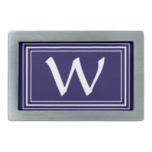 Blue White Frame Monogram Letter W Minimalistic Belt Buckle
