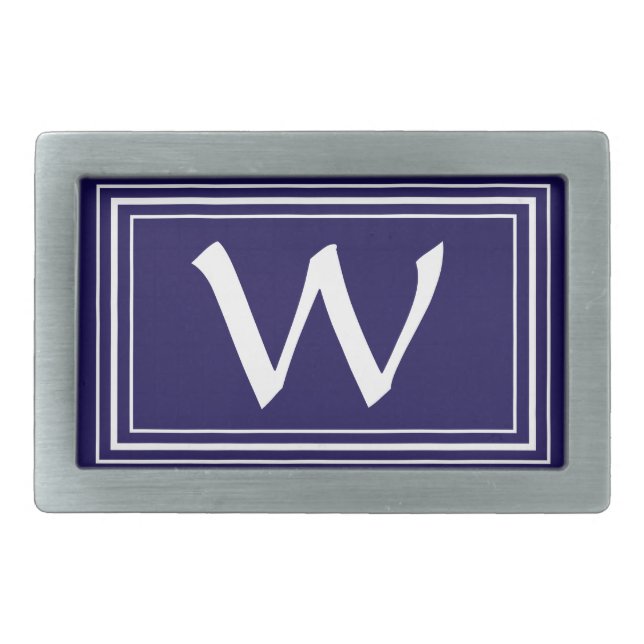 Blue White Frame Monogram Letter W Minimalistic Belt Buckle (Front)