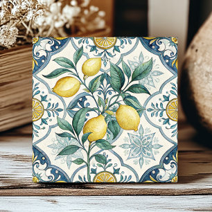 Blue White French Country Lemon Pattern Ceramic Tile
