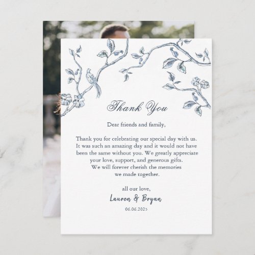 Blue  white French Toile Wedding flat Thank You Card