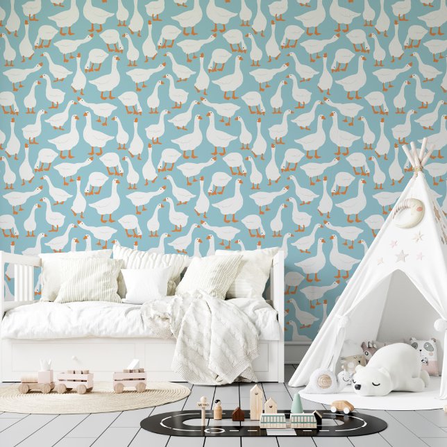 Blue White Fun Geese Seamless Pattern Wallpaper (Creator Uploaded)