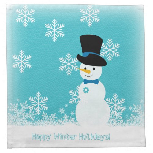 Blue white funny snowman with snowflakes cloth napkin