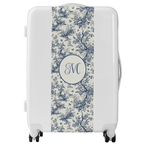 Blue White Garden Butterfly French Toile Luggage