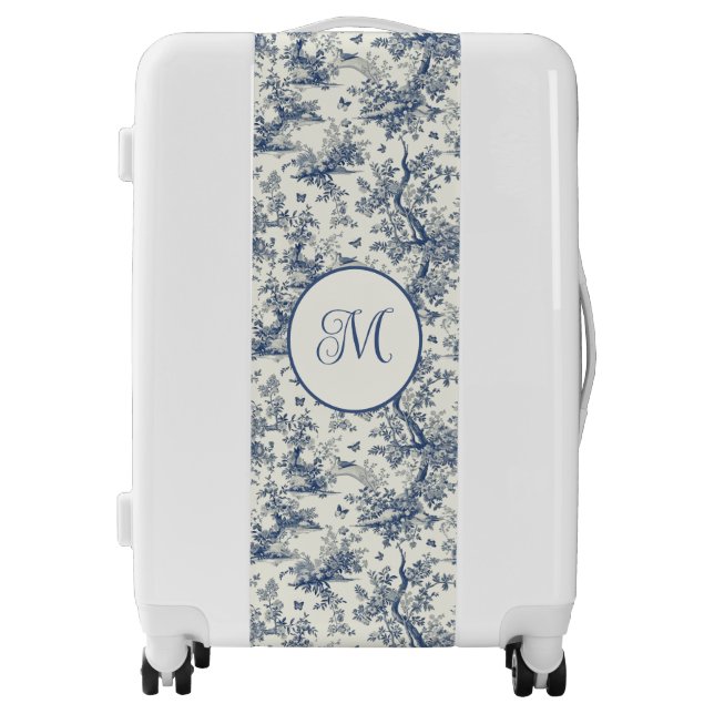 Blue White Garden Butterfly French Toile Luggage (Front)