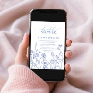 Blue & White Garden Flowers Bridal Shower  Invitation