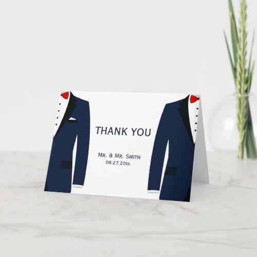 Blue White Gay Wedding Thank You Greeting Cards