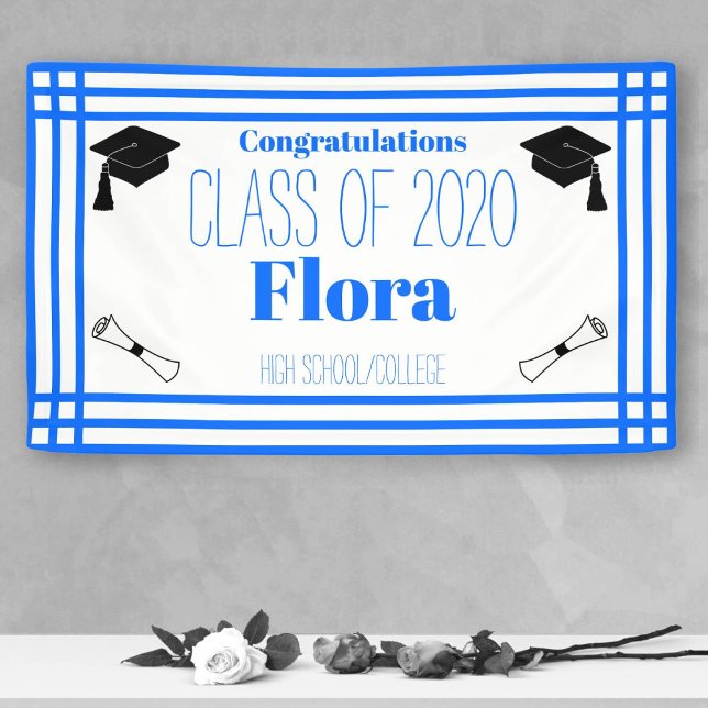 Blue White Geometric Graduation Party Banner (Creator Uploaded)
