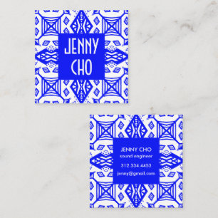 Blue & White Geometric Modern Pattern Square Business Card