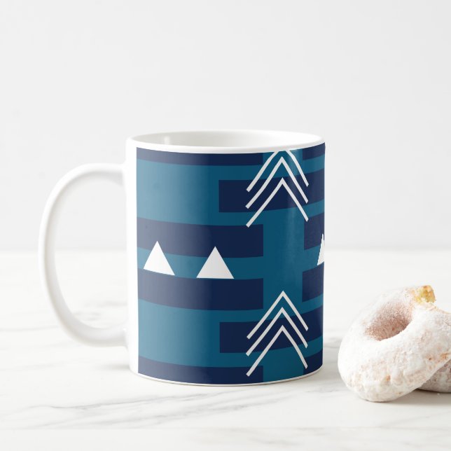 Blue White Geometric Pattern Coffee Mug (With Donut)