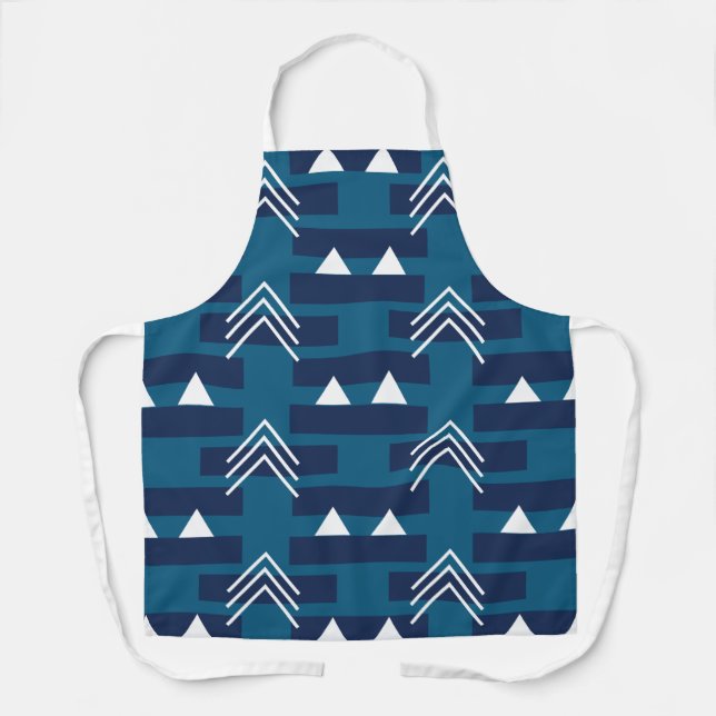 Blue White Geometric Pattern Decorative Apron (Front)