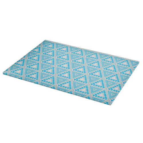 BlueWhite Geometric Pattern Glass Cutting Board