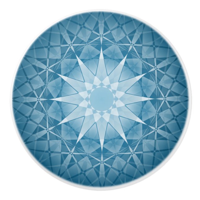 Blue White Geometric Pattern Mandala Ceramic Knob (Front)