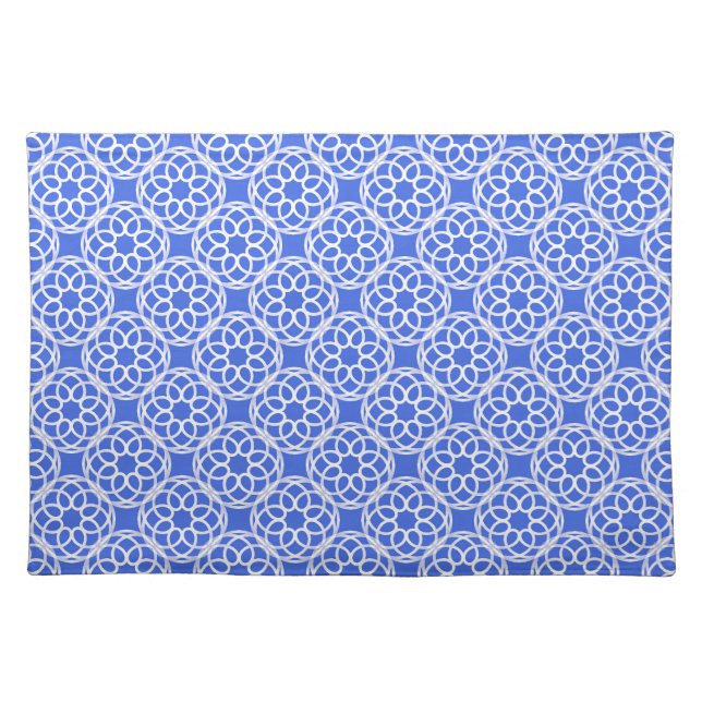 Blue White Geometric Seamless Pattern Cloth Placemat (Front)