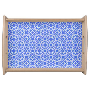 Blue White Geometric Seamless Pattern Serving Tray