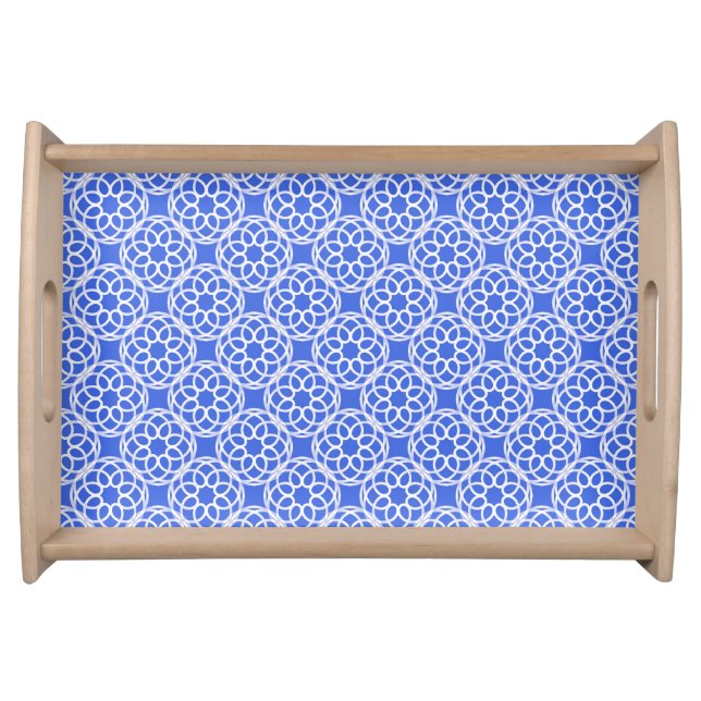 Blue White Geometric Seamless Pattern Serving Tray (Front)