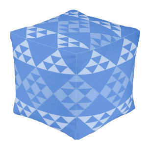 Blue & White Geometric Square & Triangle Pattern P Pouf