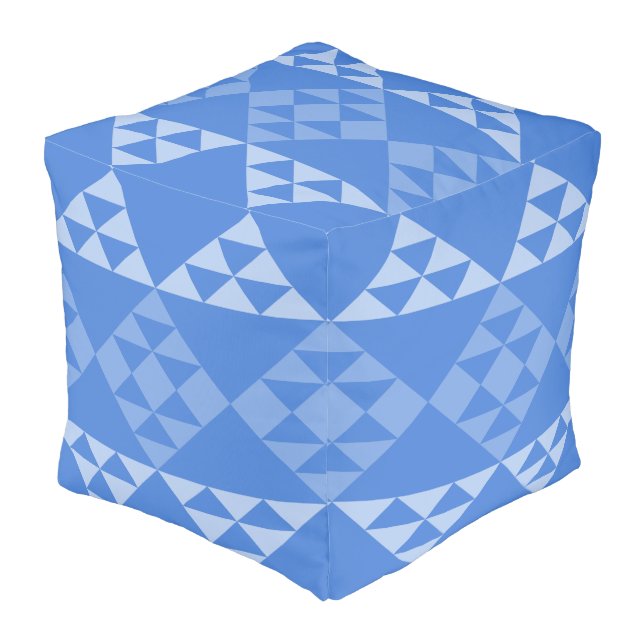 Blue & White Geometric Square & Triangle Pattern P Pouf (Angled Front)