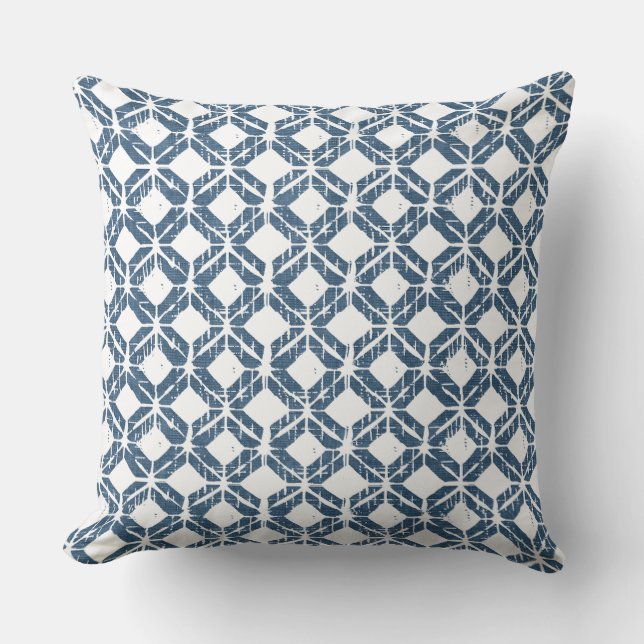 Blue & White Geometric Throw Pillow (Front)