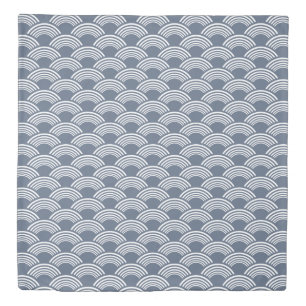 Blue White Geometric Wave Pattern Duvet Cover