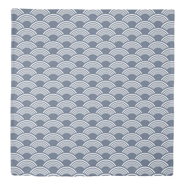 Blue White Geometric Wave Pattern Duvet Cover (Front)