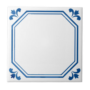 Blue & White Geometry & Flowers Ceramic Tile
