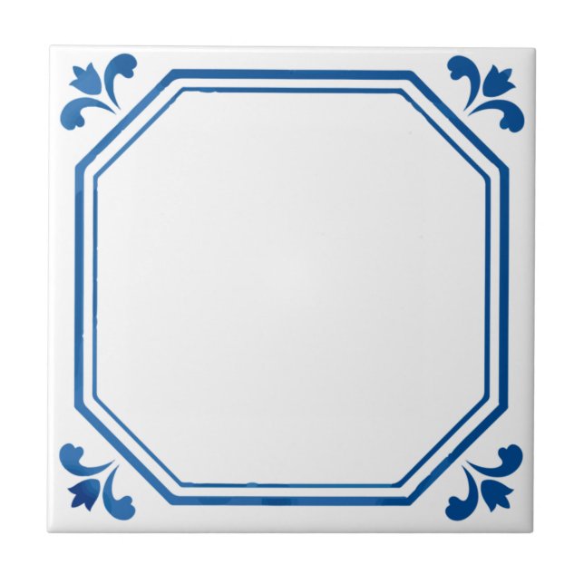 Blue & White Geometry & Flowers Ceramic Tile (Front)